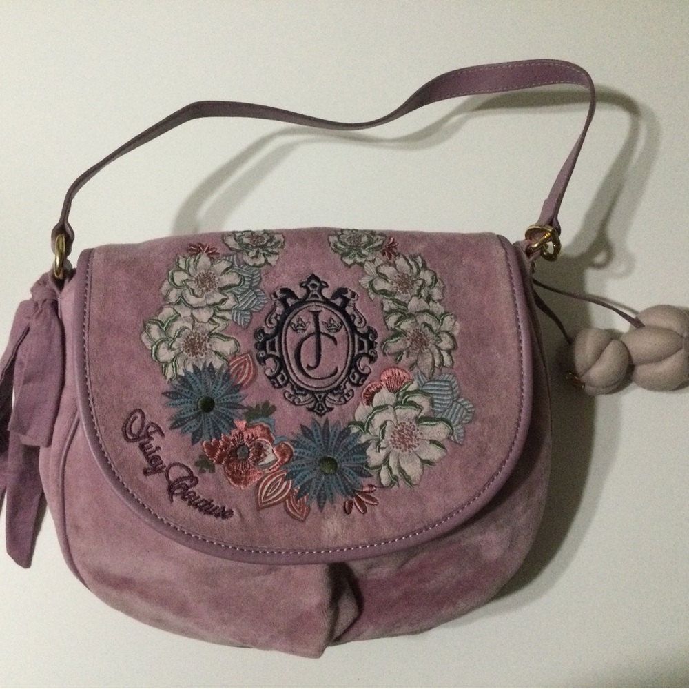 Juicy Couture Floral Embroidered Lavender velvet shoulder Bag